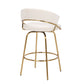 Latho - Set of 2 - 29" Gold Metal Frame Swivel Bar Stools with Cream Velvet Upholstery, Fixed Height