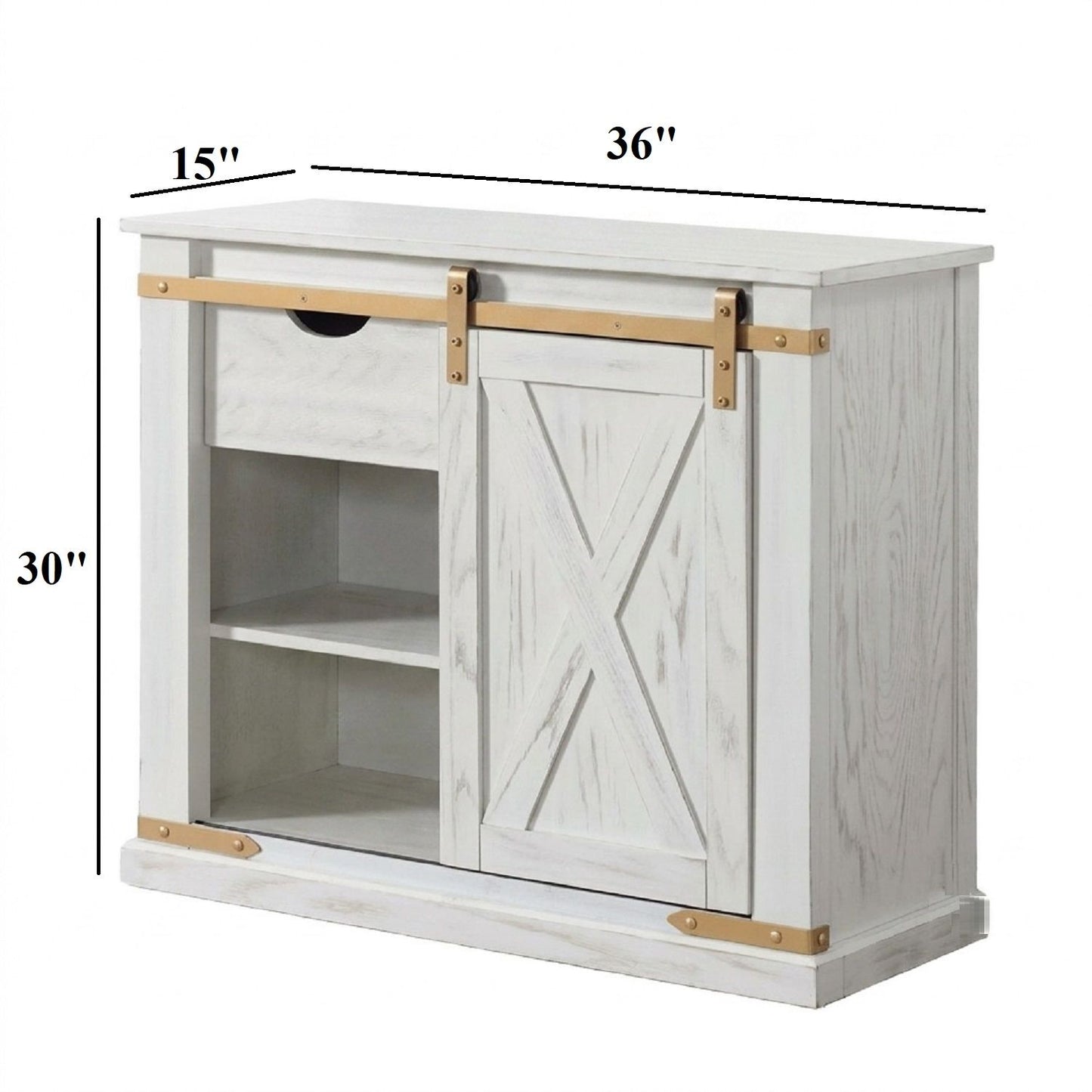 Console Table With Storage Drawer And Open Shelves - Antique White / Gold
