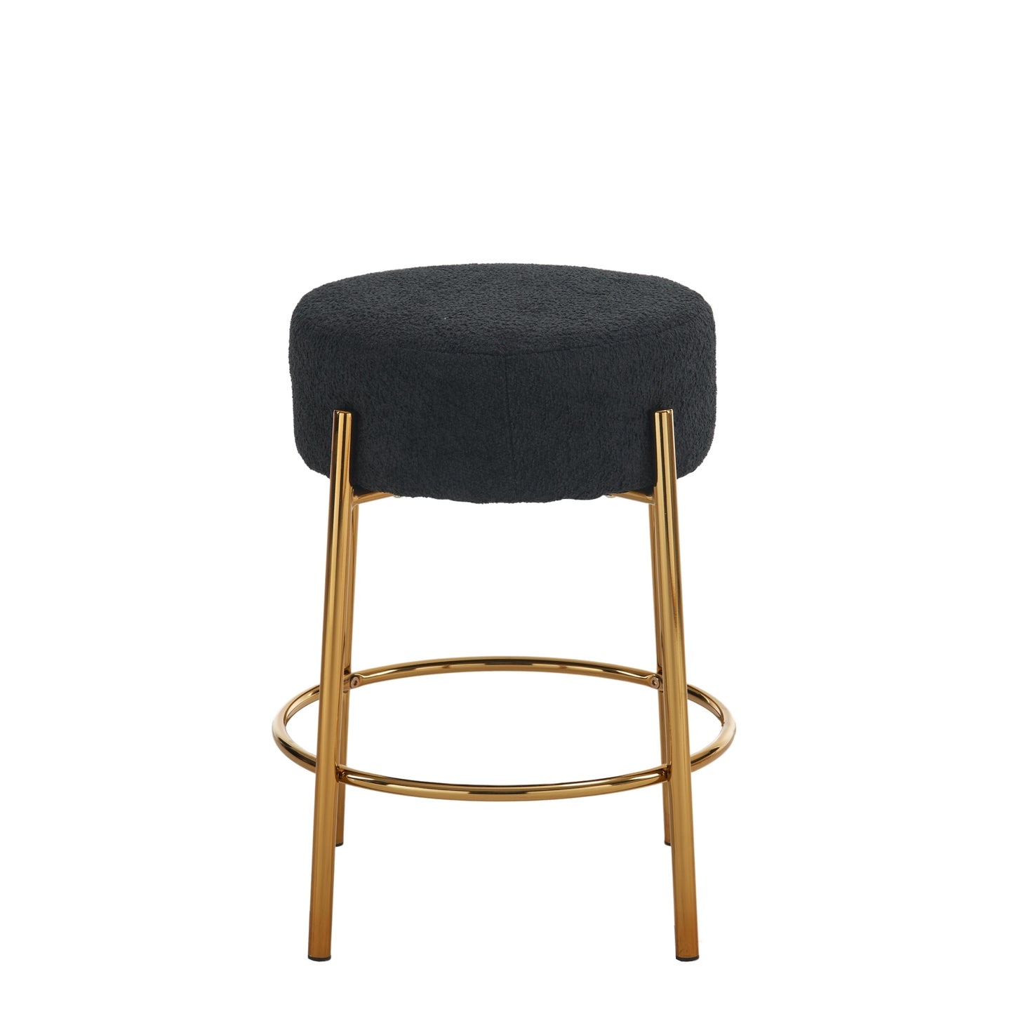 Omnira - Set of 2 - 24" Black Upholstered Round Bar Stools with Non-Slip Feet and Minimalist Design