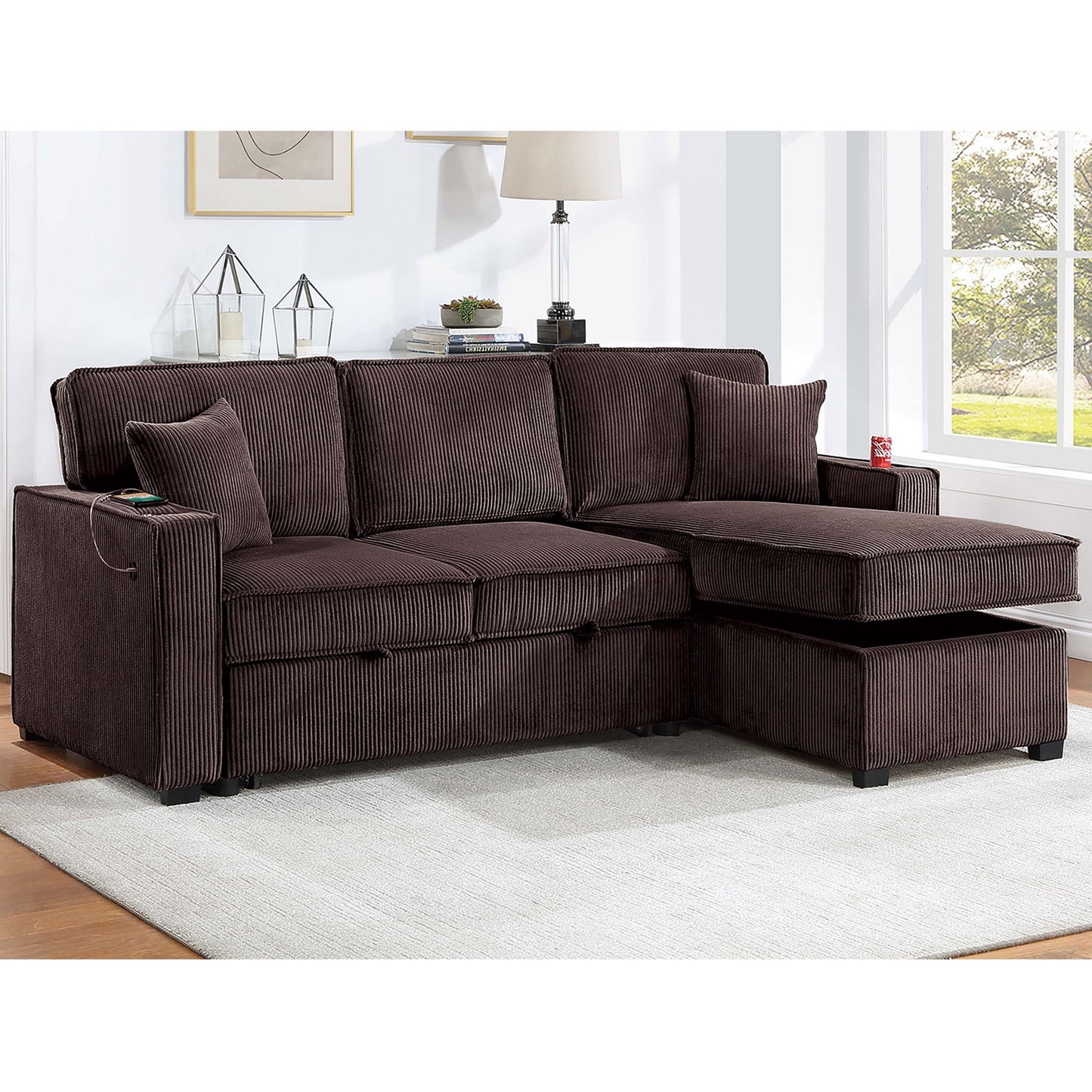 Convertible Sectional With USB / USB - C Port, Storage Chaise, Pull-Out Bed
