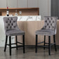 Gualtier - Set of 2 - 28" Velvet Upholstered Barstools with Button Tufted Design, Chrome Nailhead Trim, and Wooden Legs