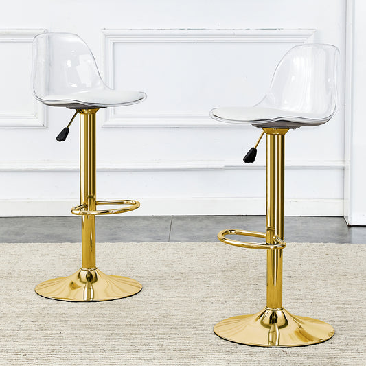 Jorvik - Set of 2 - 24" Gold Adjustable Swivel Bar Stools with PET Backrest and PU Seats