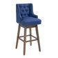 Hazelridge - Set of 2 - 30" Navy Linen Swivel Bar Stools with Solid Wood Legs, Counter Height Chairs with Footrest