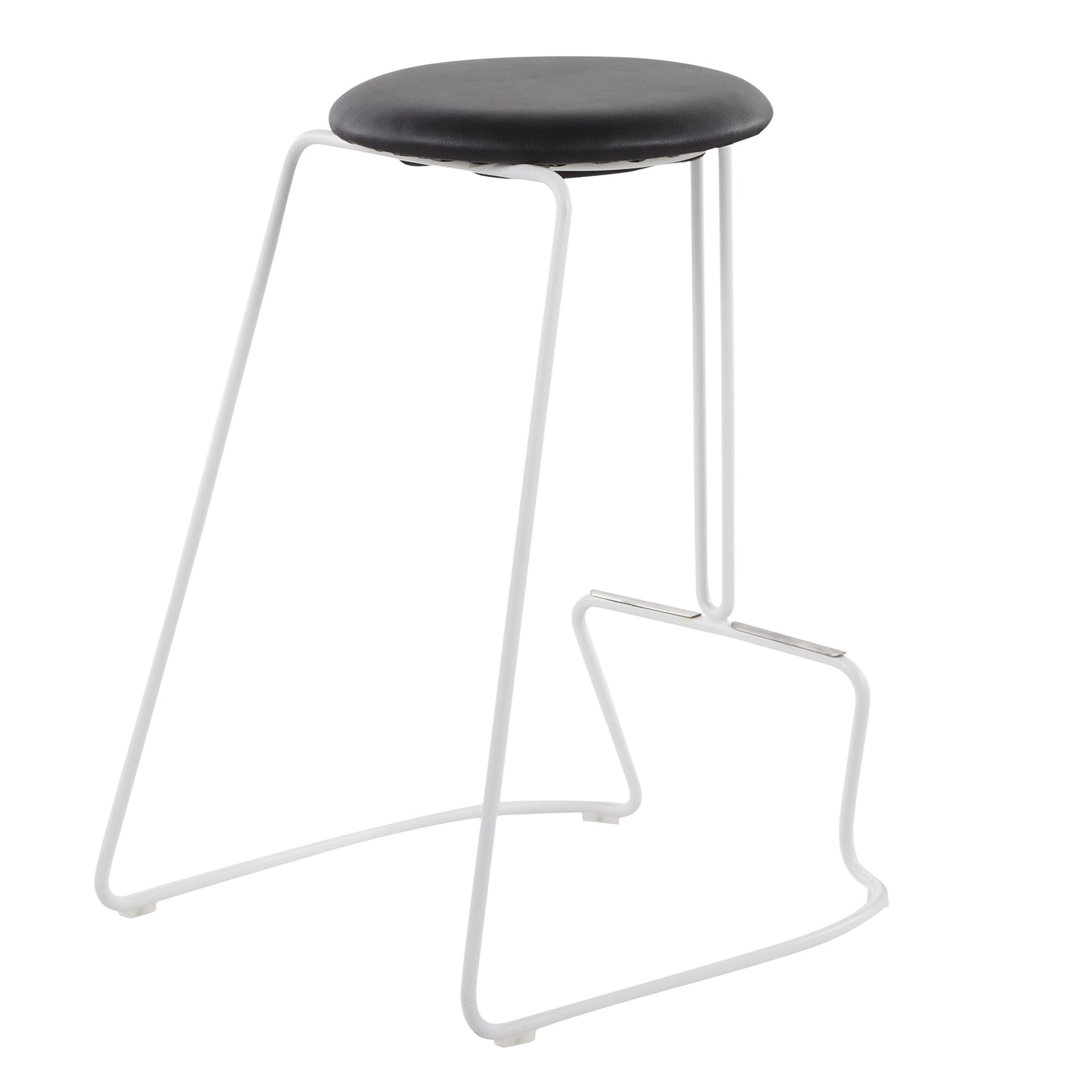 Hyacinth - Set of 2 - 26" White Steel & Black Faux Leather Swivel Bar Stools with High Back