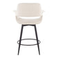 Henfryn  Set of 2 - 26" Cream Fabric Mid-Century Counter Stools with Swivel & Matte Black Metal Base