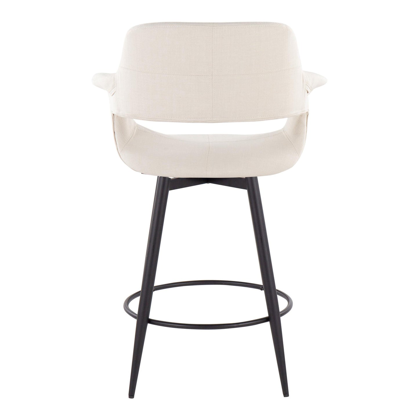 Henfryn  Set of 2 - 26" Cream Fabric Mid-Century Counter Stools with Swivel & Matte Black Metal Base