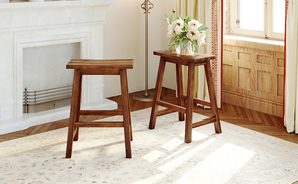 Hilltop - Set of 2 - 24" Walnut Farmhouse Rustic Counter Height Stools - Solid Wood