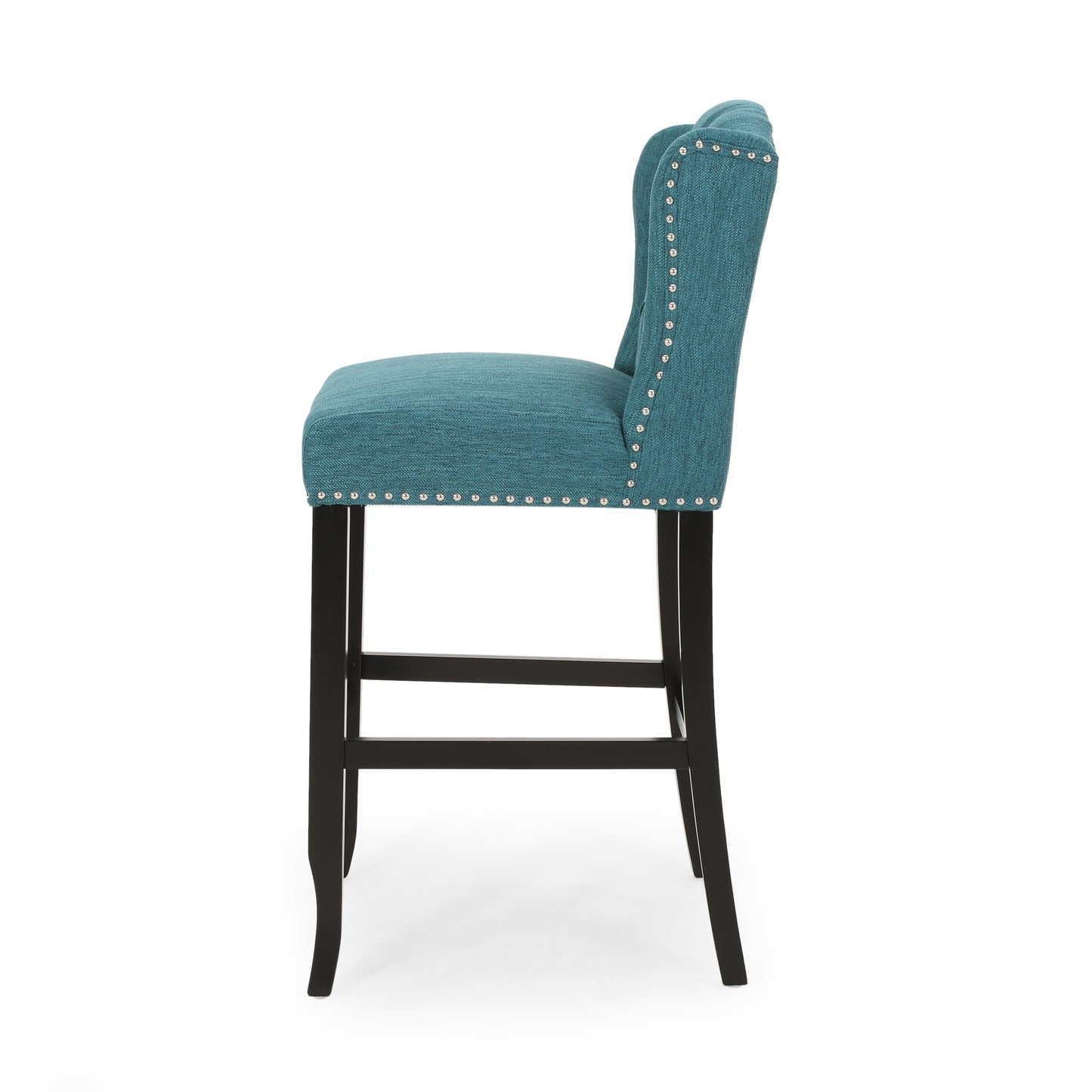 Votani - Set of 2 - 31" Teal Fabric Tufted Wingback Counter Stools with Dark Brown Legs