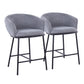 Aravine - Set of 2 - 24" Black Metal and Grey Fabric Counter Stools with Contemporary High Back Design