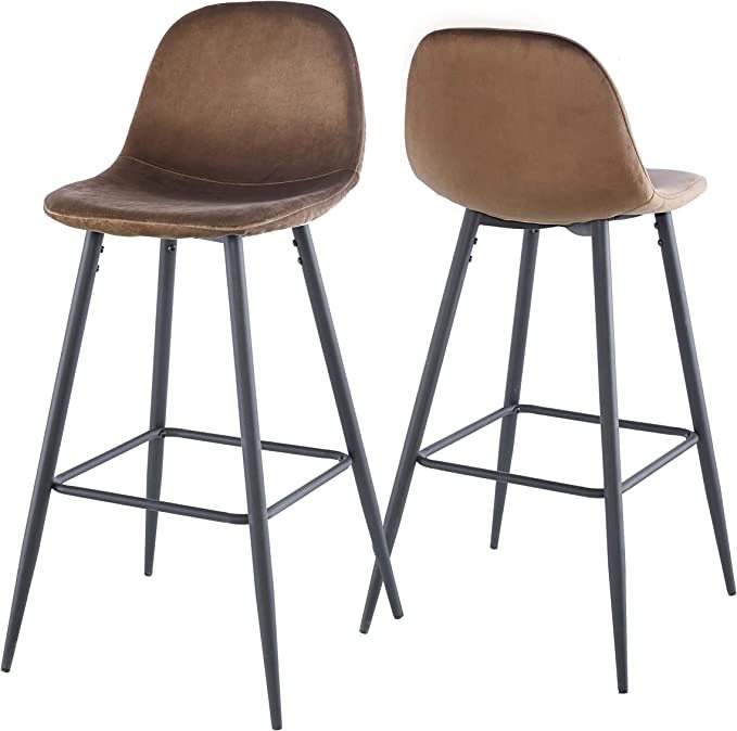 Narellan - Set of 2 - 30" Novara Velvet Bar Stools with Back & Footrest, Sturdy Metal Legs, Easy Assembly for Kitchen & Island