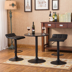 Halvore - Set of 2 - 26" Black Swivel Adjustable Height Bar Stools & Round Bar Table - Modern Faux Leather & Metal Dining Set