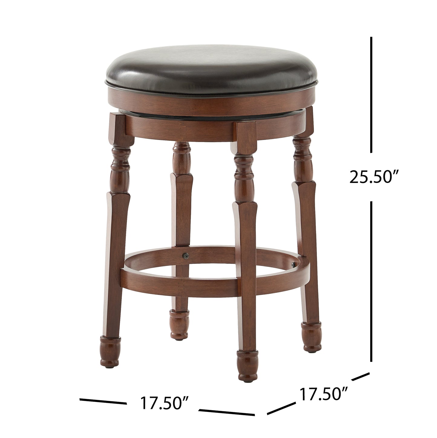 Landis - Set of 2 - 25" Chocolate Brown Faux Leather Swivel Counter Stools with Backless Design