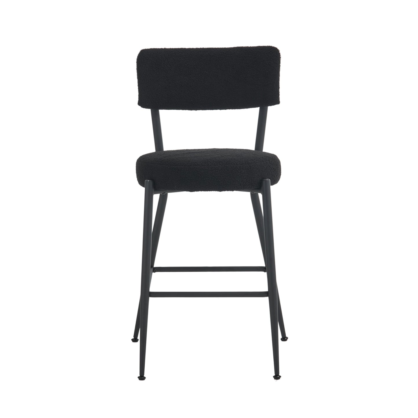 Sable - Set of 2 - 25" Black Upholstered Teddy Fabric Bar Stools with Ergonomic High Back and Modern Metal Base