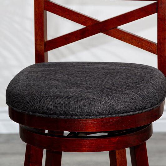 Radiance - Set of 2 - 24" Counter Height X-Back Swivel Stools, Cherry Finish, Charcoal Fabric Upholstered Seat