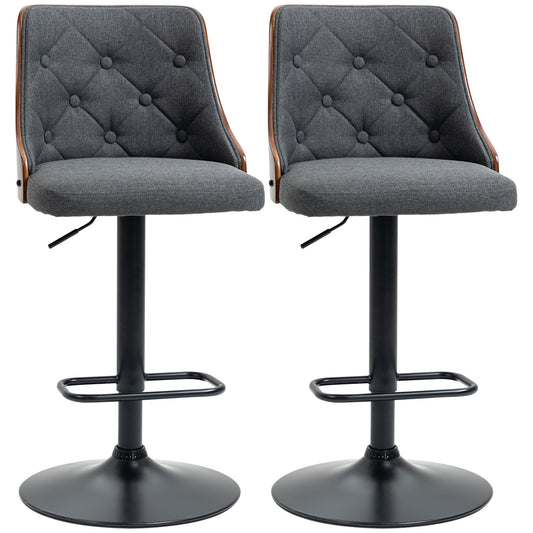 Seth - Set of 2 - 25.25" Dark Grey Adjustable Swivel Bar Stools with Tufted Back, 360° Rotation, Steel Base for Kitchen or Bar