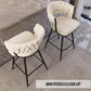 Harvani - Set of 2 - 26" White Woven Linen Swivel Bar Stools with Black Metal Legs and Footrest