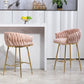 Calista - Set of 2 - 26" Pink Velvet Counter Height Bar Stools with Hand-Wave Back, Golden Chrome Base, and Footrest