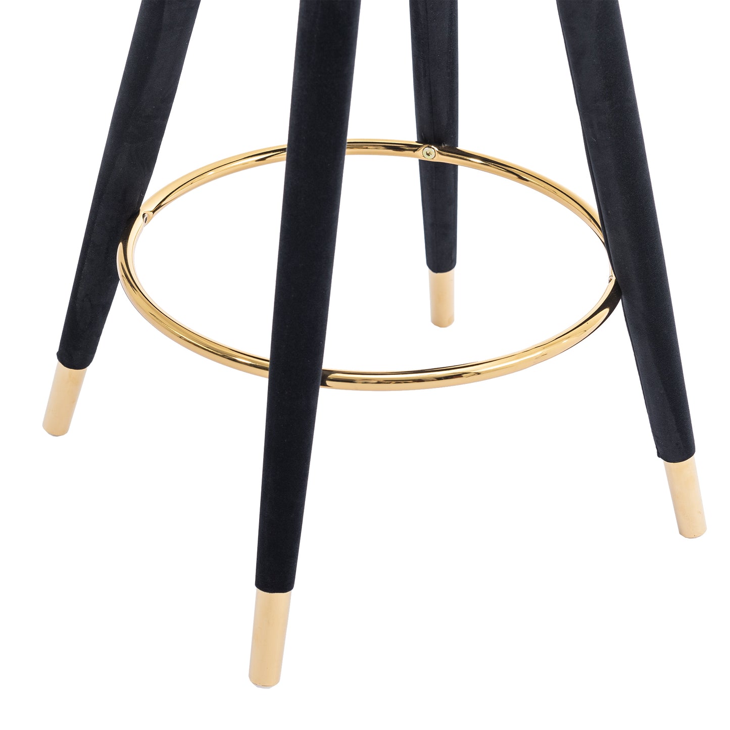 Lathenor - Set of 2 - 26" Black Velvet Counter Height Bar Stools with Solid Wood Legs, Fixed Height, and 360° Swivel for Kitchen or Bar Seating