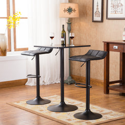 Belham - Set of 3 - 29" Black Adjustable Bar Table & Set of 2 - Swivel Bonded Leather Stools with Square Top, Height Adjustable (25.5" - 34.5")