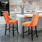 Sorrento - Set of 2 - 24.4" Orange Velvet Upholstered Barstools with Button Tufted Back, Wooden Legs & Chrome Nailhead Trim