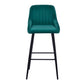 Harlano - Set of 2 - 24" Green Velvet Upholstered Bar Stools with High Back & Metal Legs