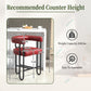 Silver - Set of 2 - 24" Wine Red PU Counter Height Bar Stools with Curved Backrest, Black Metal Frame, Thick Cushion for Kitchen or Dining Room