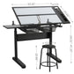 Hand Crank Adjustable Drafting Table Drawing Desk With 2 Metal Drawers With Stool
