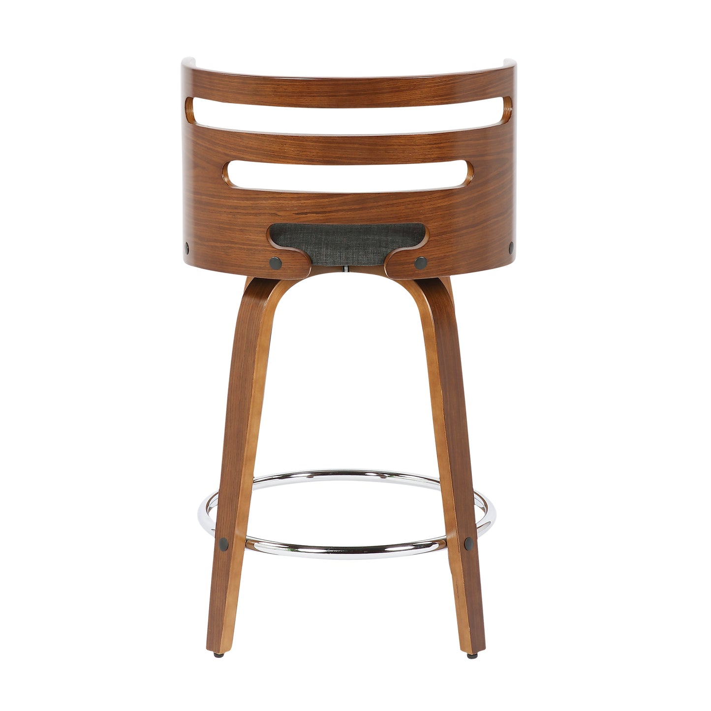 Emiliano - Set of 2 - 26" Mid-Century Modern Swivel Counter Stools with Walnut Wood and Charcoal Fabric