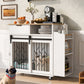 Modern Style 2 In 1 Pet Friendly Dog Crate Kitchen Island End Table Metal Pine - Natural / White
