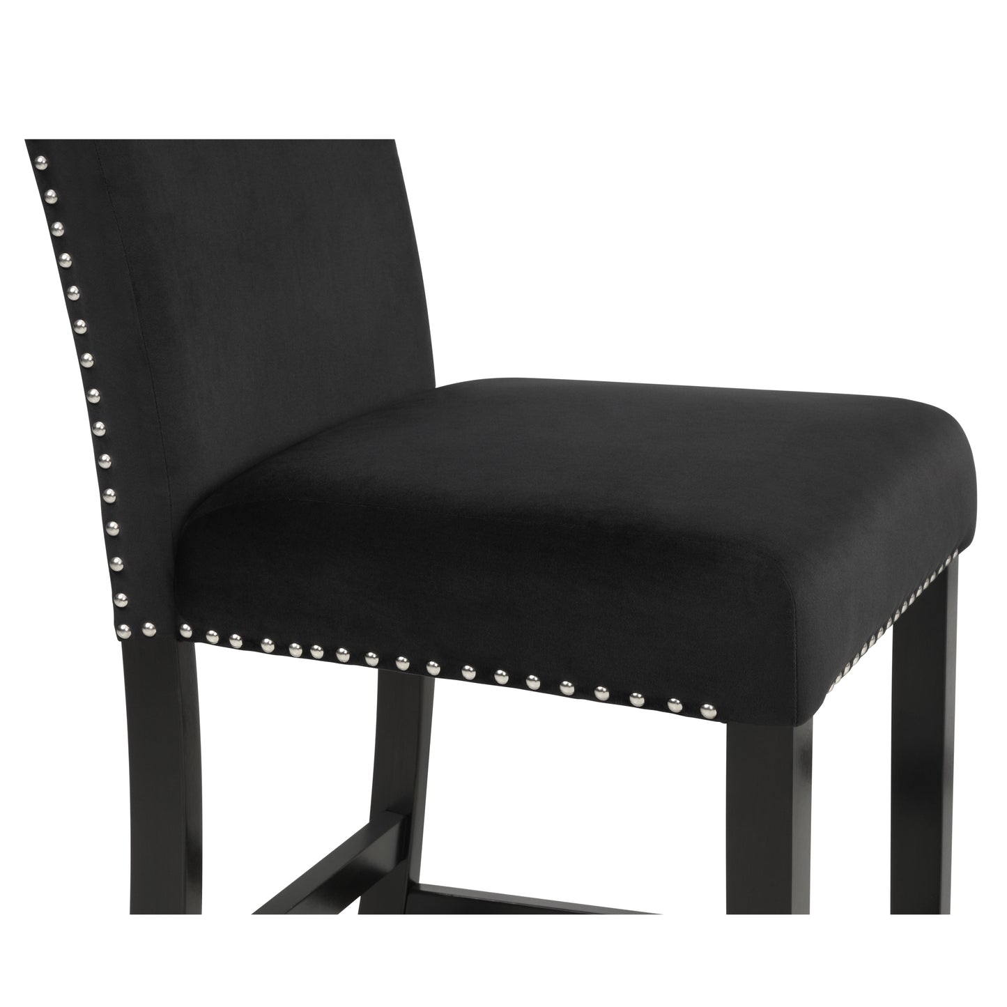 Saffi - Set of 2 - 24" Black Velvet Counter Stools with Nailhead Trim and Espresso Wood Legs