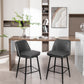 Harvaloni - Set of 2 - 26" Swivel Counter Stools with Grey Upholstered Seat and Metal Legs