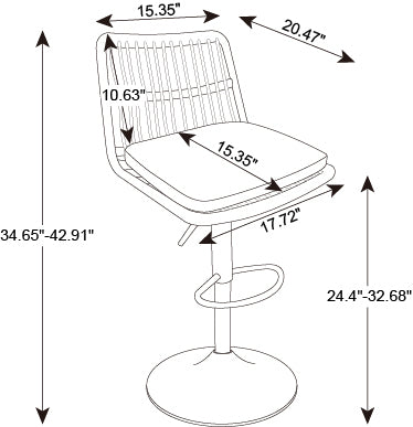 Rhine - Set of 2 - 26" Black Rattan Swivel Bar Stools with Footrest Adjustable Height Counter-Height Chairs