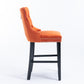 Sorrento - Set of 2 - 24.4" Orange Velvet Upholstered Barstools with Button Tufted Back, Wooden Legs & Chrome Nailhead Trim