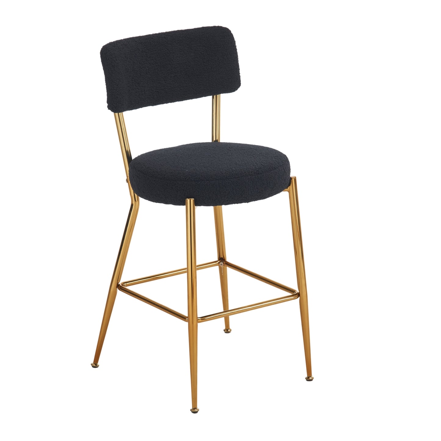 Nashford - Set of 2 - 25" Black Bar Stools with Modern Teddy Fabric Upholstery and Metal Base for Kitchen & Dining