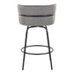 Vylenith - Set of 2 - 29" Black Faux Leather Swivel Bar Stools - Set of 2 - 26" Swivel Counter Stools, Black Metal & Light Grey Fabric, Contemporary Fixed-Height Seating