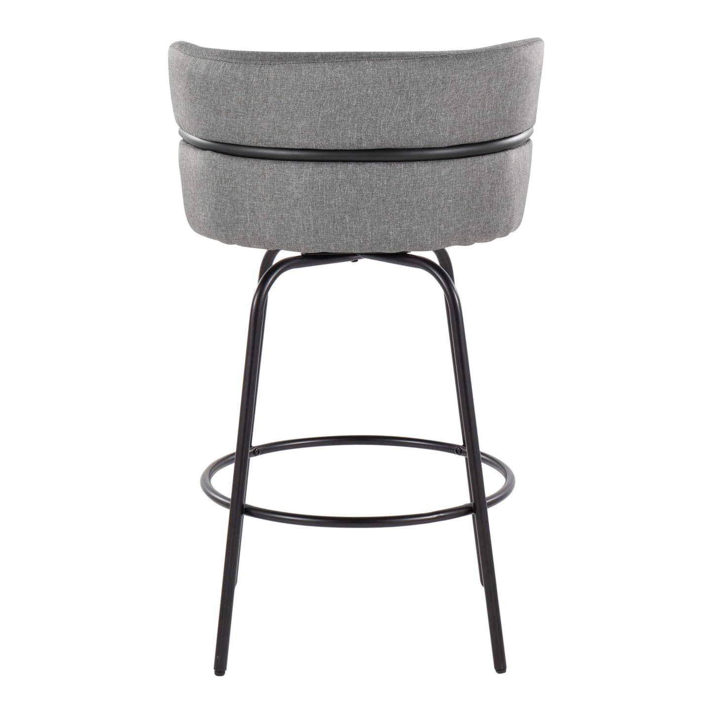 Vylenith - Set of 2 - 29" Black Faux Leather Swivel Bar Stools - Set of 2 - 26" Swivel Counter Stools, Black Metal & Light Grey Fabric, Contemporary Fixed-Height Seating