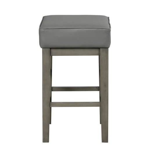 Pittsville - Set of 2 - 24" Antique Grey Solid Wood Counter Stools with Faux Leather Upholstery