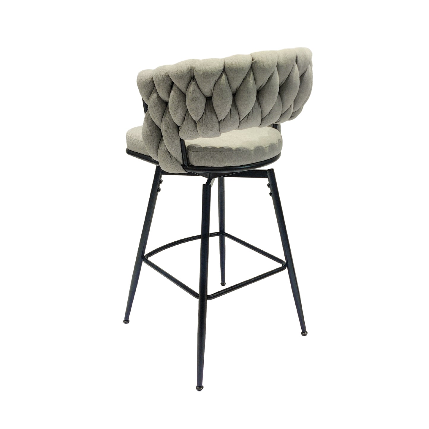 Haybrook - Set of 2 - 27" Grey Linen Swivel Bar Stools with High Back and Footrest - 360° Rotating Kitchen Counter Stools with Black Legs