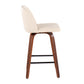 Larabel - Set of 2 - 26" Walnut Wood Counter Stools with Cream Faux Leather Upholstery & Black Footrest