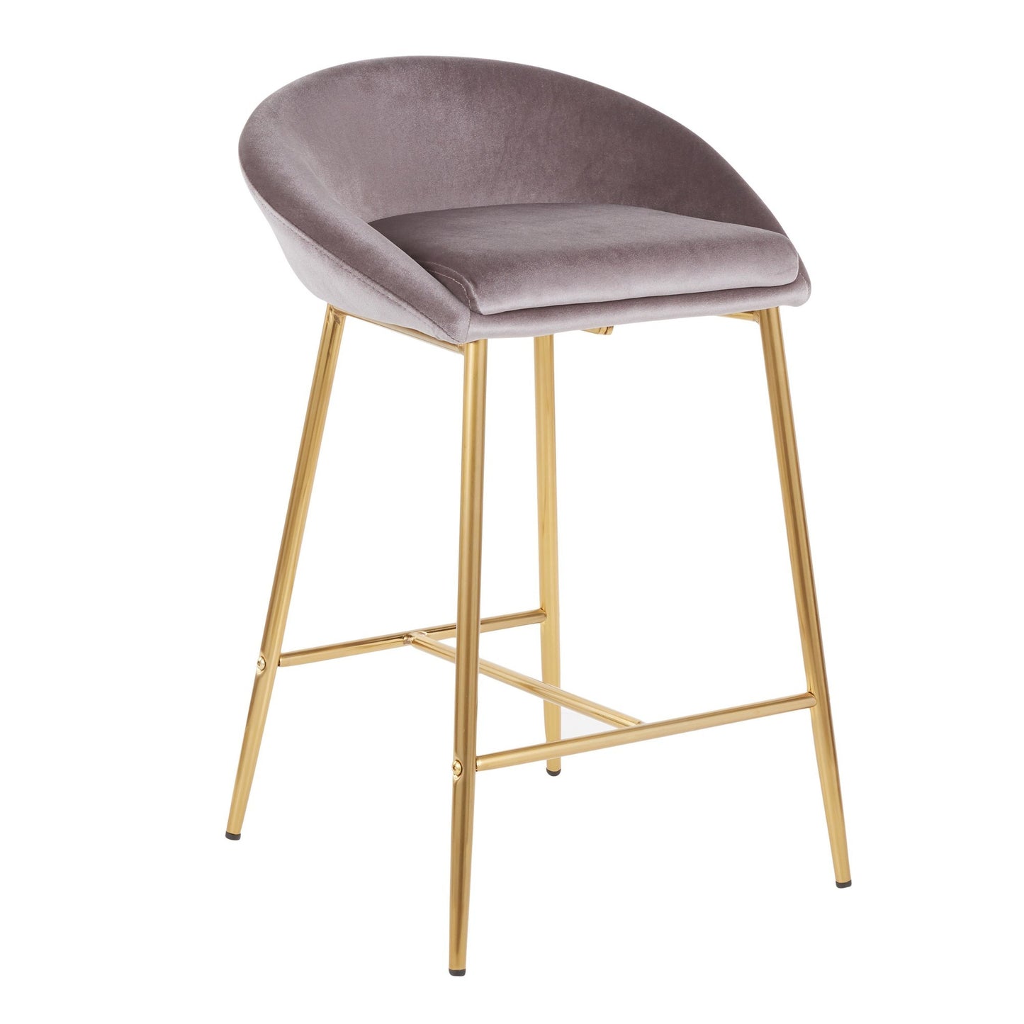 Maluxe - Set of 2 - 26" Counter Stools with Silver Velvet Upholstery and Gold Metal Frame