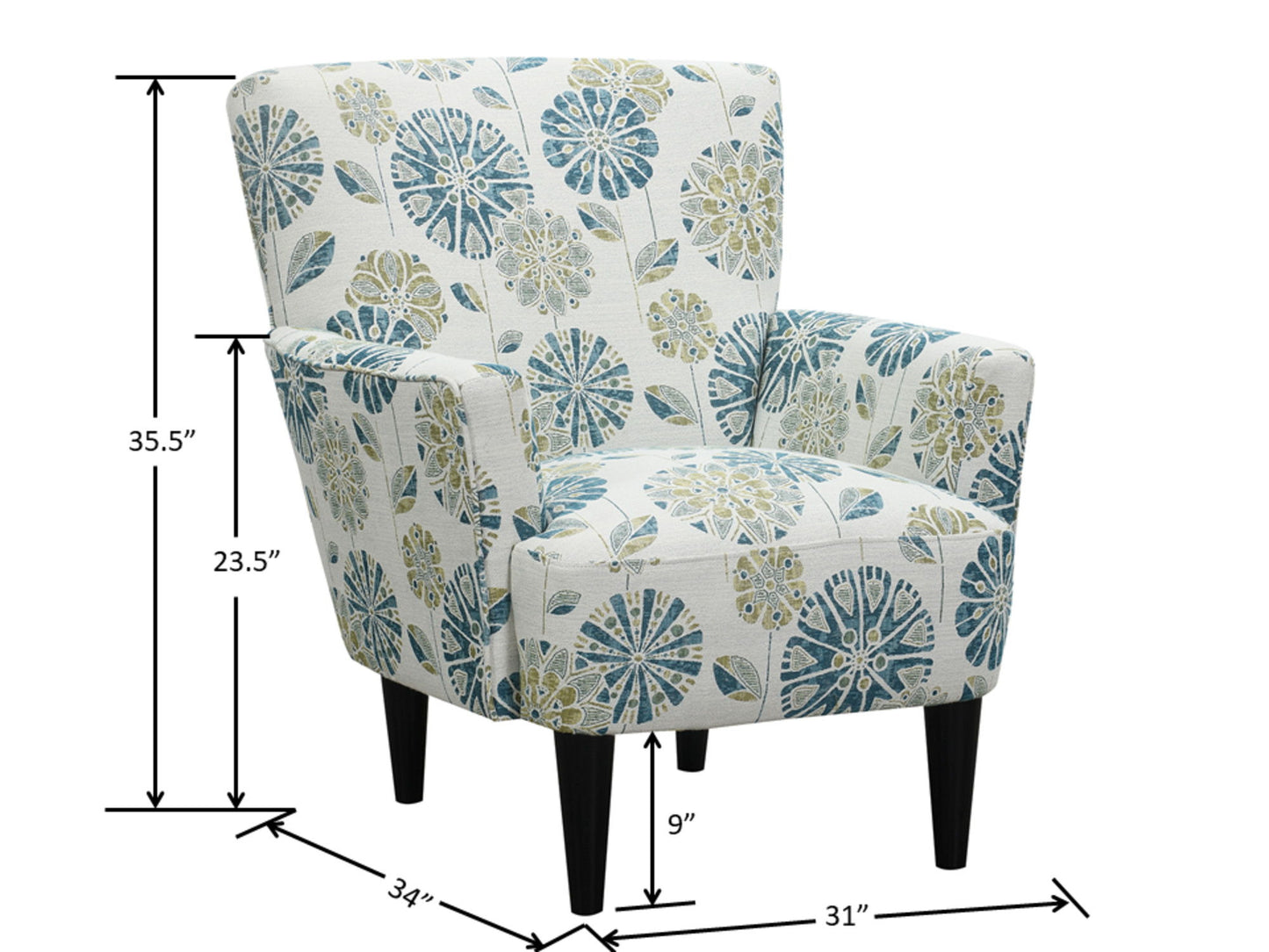 Floral Accent Chair - Blue - Wood