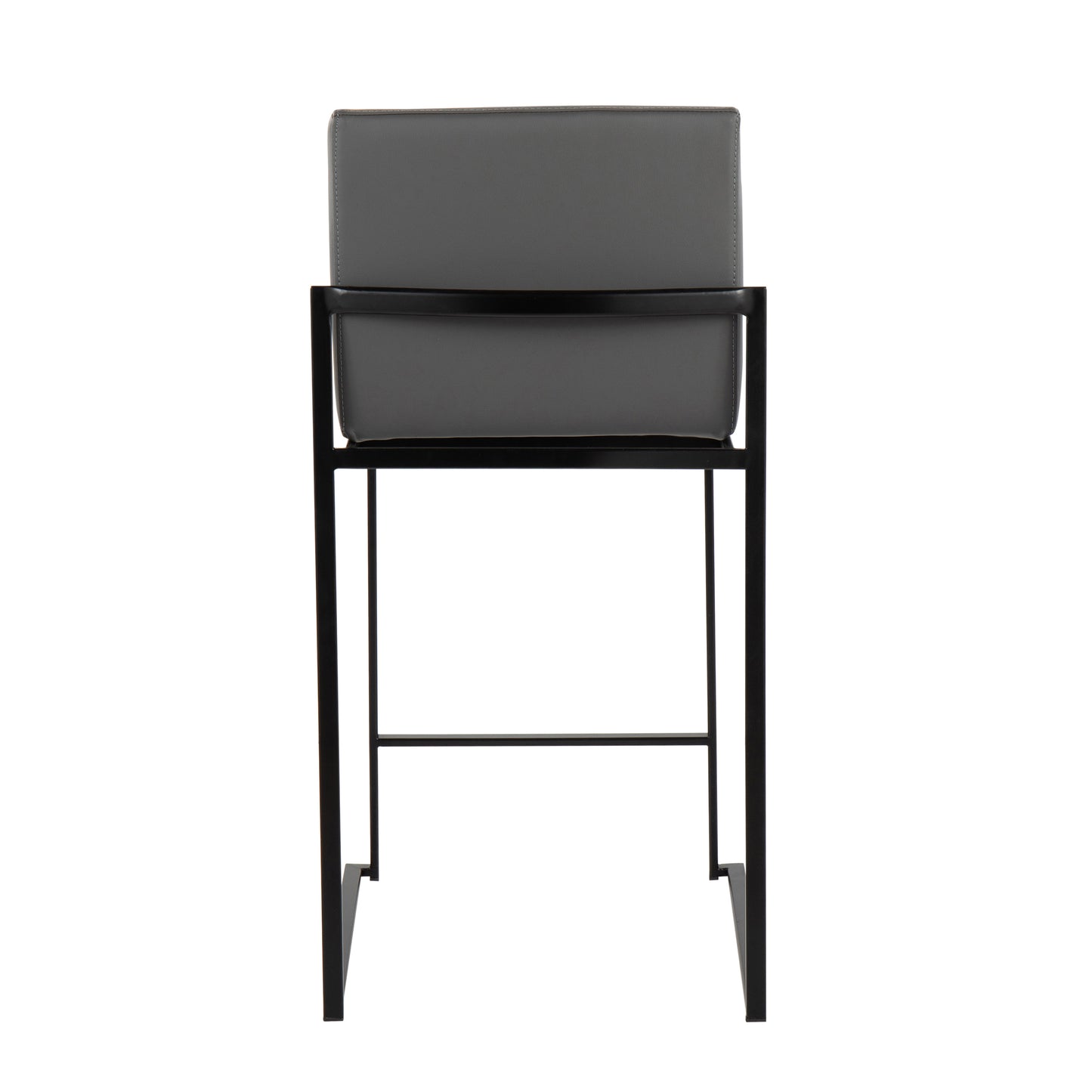 Merton - Set of 2 - 35.5" High Back Grey Faux Leather Counter Stools in 19.5" Black Steel Frame