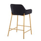 Belmonth - Set of 2 - 24" Fixed-Height Counter Stools with Black Velvet Upholstery and Gold Metal Frame in Glam Style