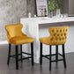 Contemporary Upholstered Wing-Back Barstools With Button Tufted Decoration And Wooden Legs, And Nailhead Trim, Leisure Style Bar Chairs, Bar Stools (Set of 2)