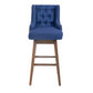 Hazelridge - Set of 2 - 30" Navy Linen Swivel Bar Stools with Solid Wood Legs, Counter Height Chairs with Footrest