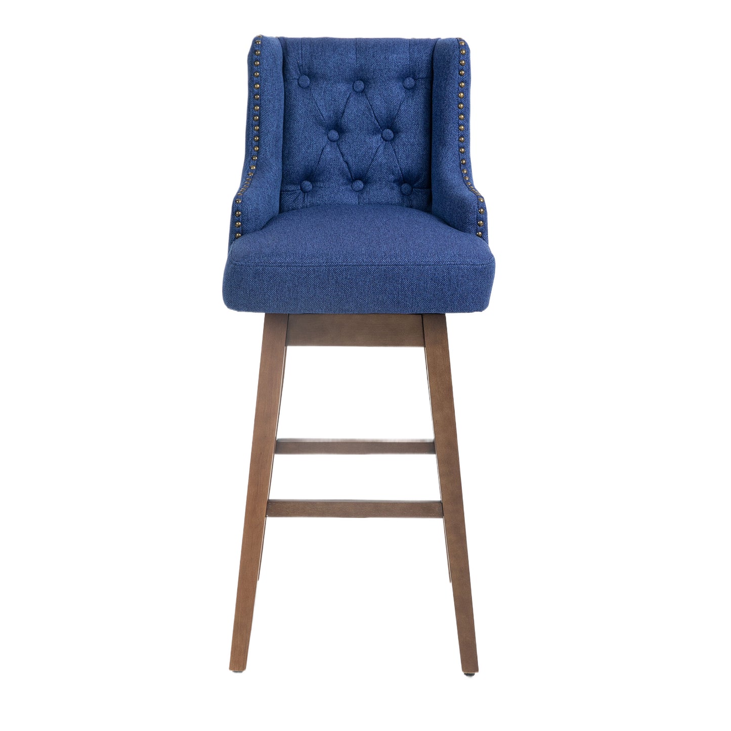 Hazelridge - Set of 2 - 30" Navy Linen Swivel Bar Stools with Solid Wood Legs, Counter Height Chairs with Footrest