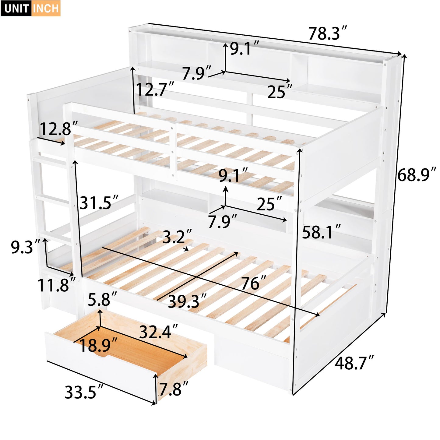 Carolee - Twin Size Bunk Bed With Built-In Shelves