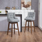 Eric - Set of 2 - 30" Gray Linen Swivel Bar Stools with Button-Tufted Backrest, Solid Wood Legs, Seat Height