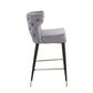 Harmith - Set of 2 - 24" Gray Velvet Counter Stools with Gold-Tipped Black Metal Legs, 19" W x 22" D