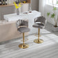 Solenith- Set of 2 - 24-33" Adjustable Velvet Swivel Bar Stools with Footrest and Gold Iron Legs in Grey